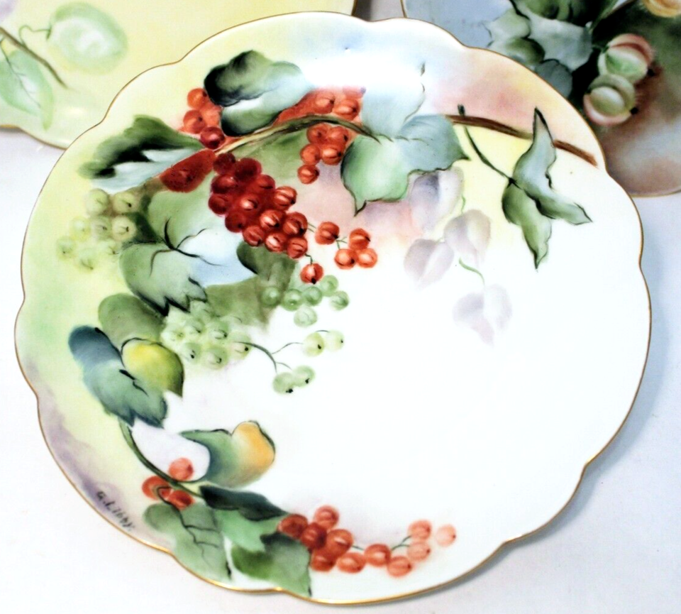 Vintage Decorative Wall Plates Hand Painted Fruit Germany Porcelain Set