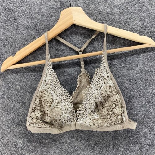 Aerie Bralette Bra Women 34C Gray Floral Lace Wireless Opaque Front Closure