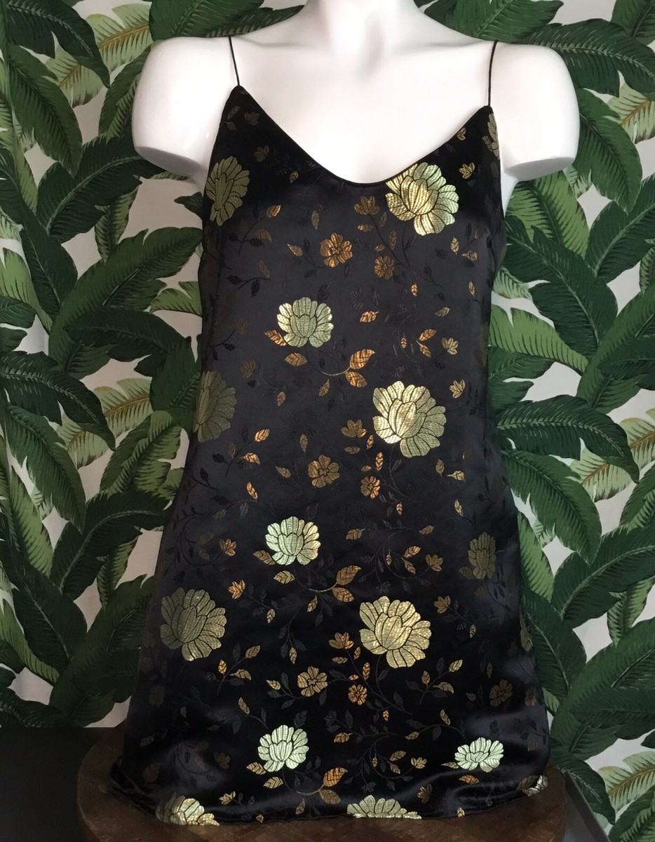 Forever 21 Black + Gold Floral Slip Mini Dress Size Medium | eBay