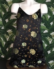 Forever 21 Black + Gold Floral Slip Mini Dress Size Medium