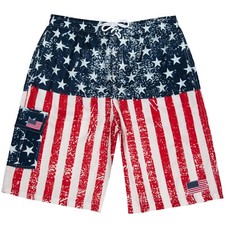 Mens American Flag Stars  Stripes Swim Trunks Board Shorts Swimsuit