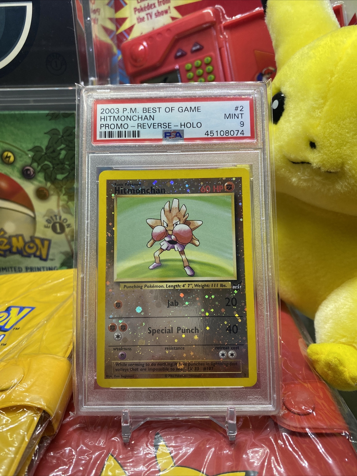 PSA 9 MINT Hitmonchan # 2 Best of Game REVERSE HOLO Pokemon Card