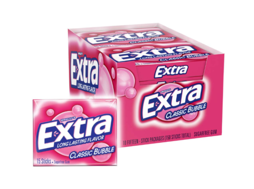 EXTRA Classic Bubble Sugar Free Chewing Gum, 15 Count (Pack of 10)