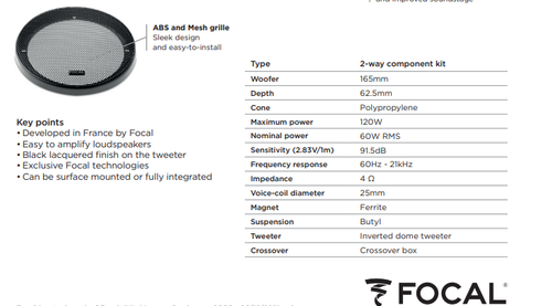FOCAL KIT ASE-165 WOOFER TWEETER CROSSOVER 2 VIE 16,5CM ALTOPARLANTE CASSE AUTO - Imagen 9 de 10