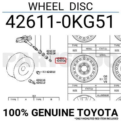 426110KG51 Genuine Toyota WHEEL DISC 42611-0KG51 | eBay