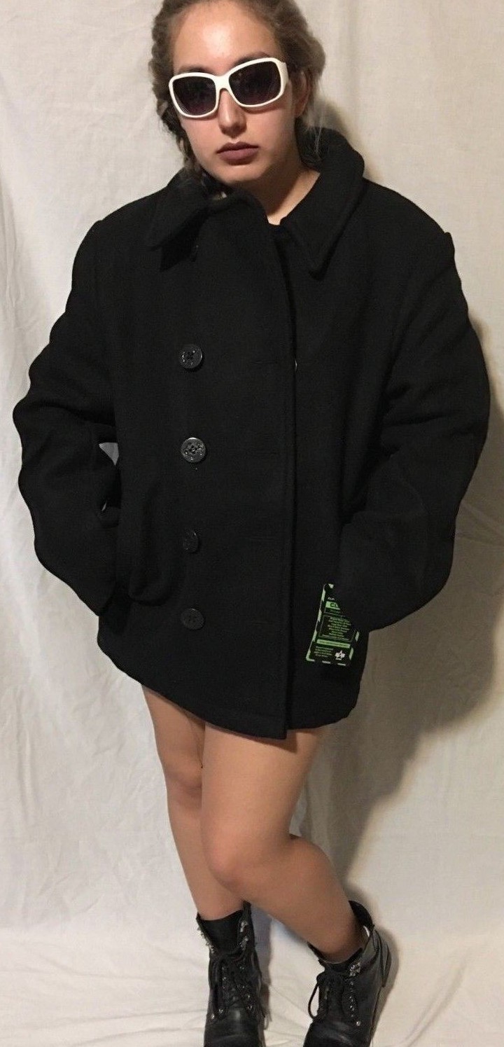 Black PEA COAT NAVY wool JACKET BY 