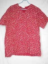 EUC Floral Scrub Top Size L Burgundy / Tan Medical Uniform