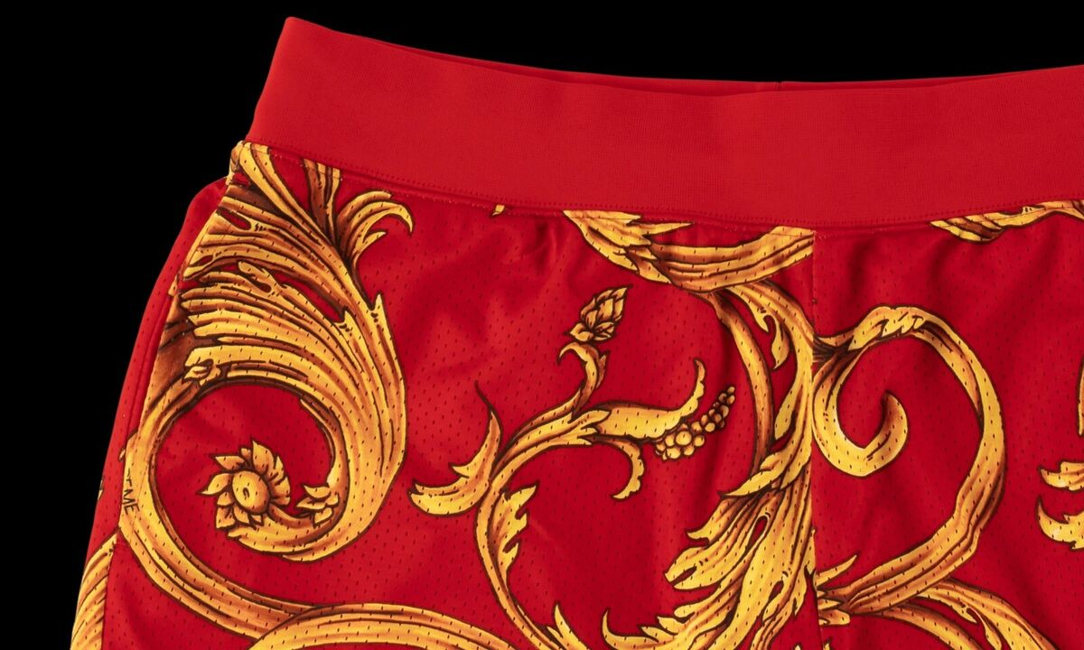 SS14 Supreme / Nike Basketball Shorts Red/Gold 'Versace' 648794 657 Men's M