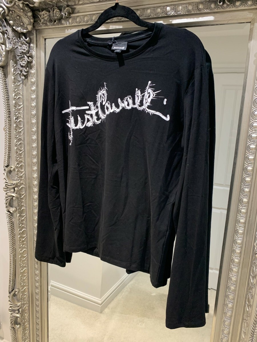 トップス 00s archive justcavalli python shirt y2k BNWT JUST CAVALLI Long Sleeve Black T Shirt Cotton Large