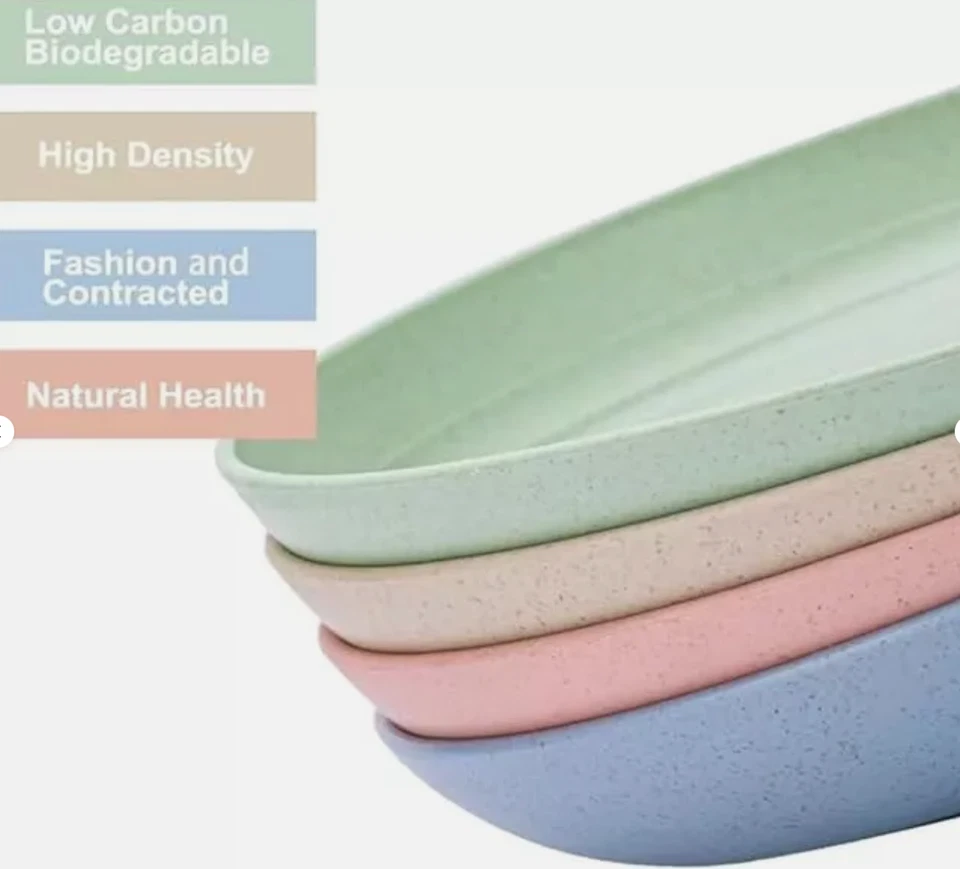 4x Teller aus Weizenstroh Geschirr spülmaschinenfest bio Weizenstrohteller - Bild 3 von 4