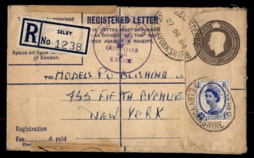 MayfairStamps Great Britain 1954 Selby Registered to New York Uprated Registrati - Afbeelding 1 van 2