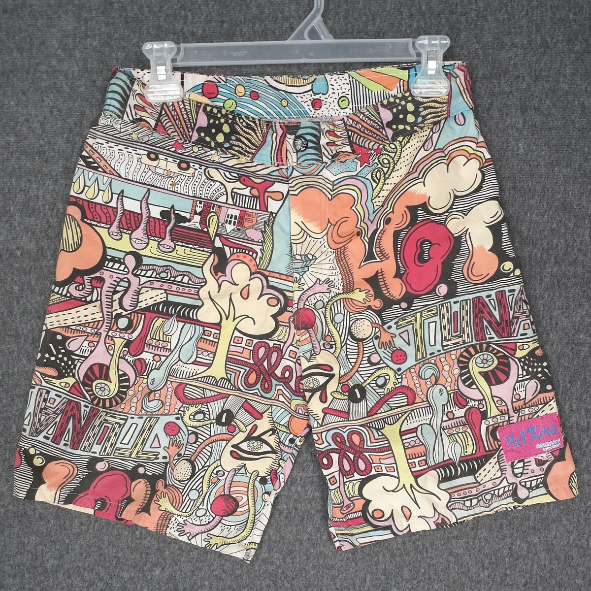 HOT TUNA surf wear psychedelic all over print shorts Adult S fish Australia  80s