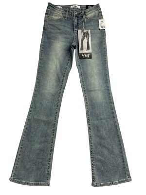 YMI Junior Girls Jeans 3 Blue Flap Pockets MidRise Bootcut Premium Stitch 26x32