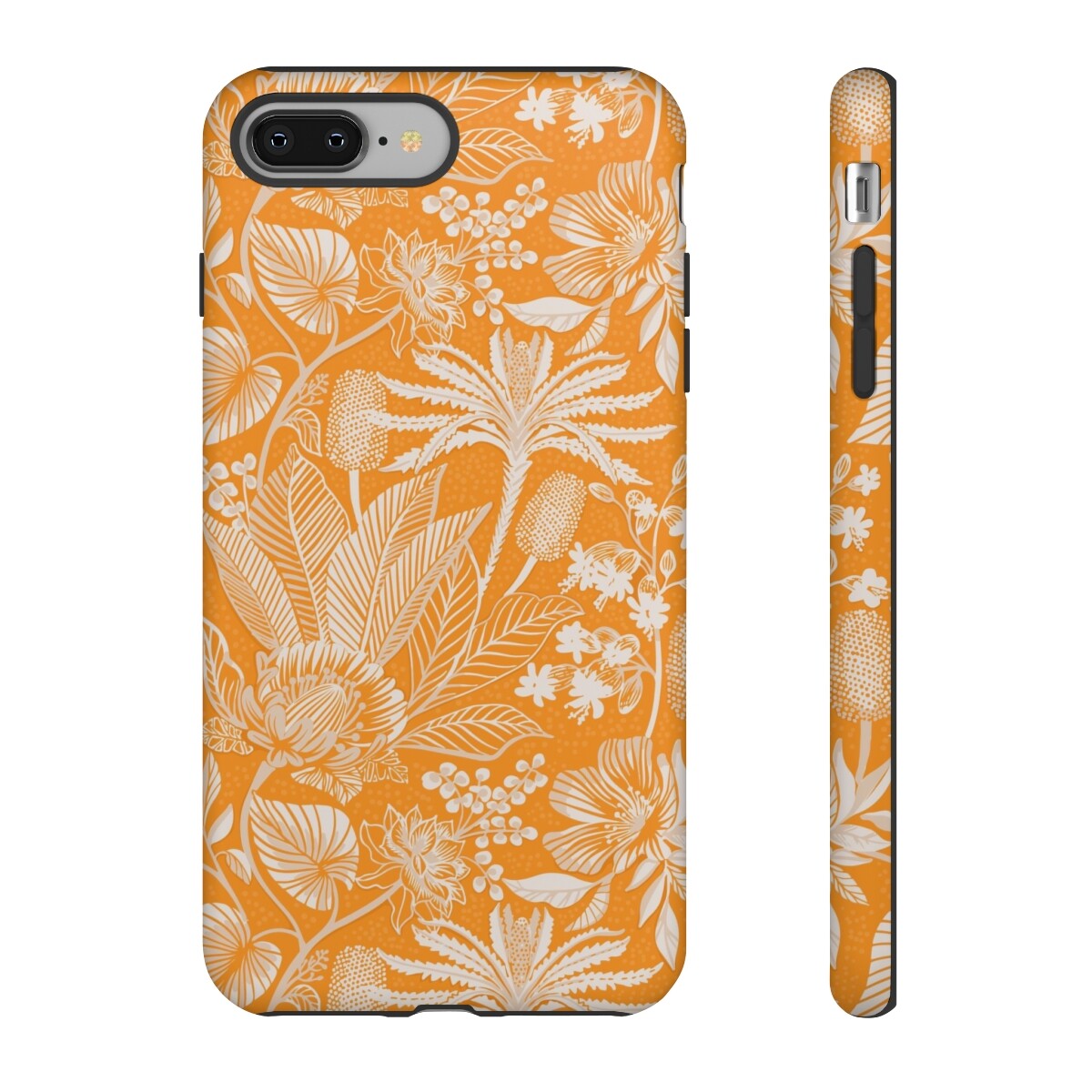 Orange Tropics Cell Phone Case - Floral, Palms, Lacy, Tropical Pattern Print