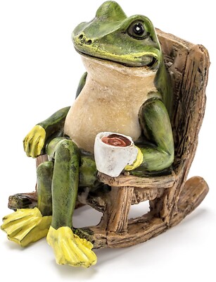Mini Frog Drinking Coffee Garden  Patio Balcony Indoor Statue Green 2 in
