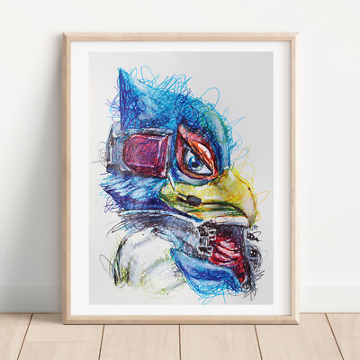 Falco Lombardi Ballpoint Pen Print, Star Fox Art Poster
