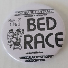 Pop Culture Pin Back 80s Spokane Wa Bed Race 1983 Muscular Dystrophy Made In USA