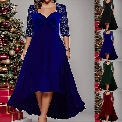 Übergröße Damen V-Neck Cocktailkleid Ballkleid Pailletten Abendkleid Partykleid - Bild 1 von 4