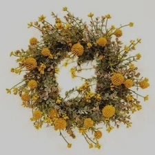New Farmhouse MUSTARD EUCALYPTUS FLORAL CANDLE RING Wreath 6" Cottage Country