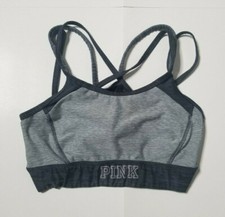 Victoria's Secret PINK Ultimate Womens S Sports Bra Unlined Strappy Gray EUC