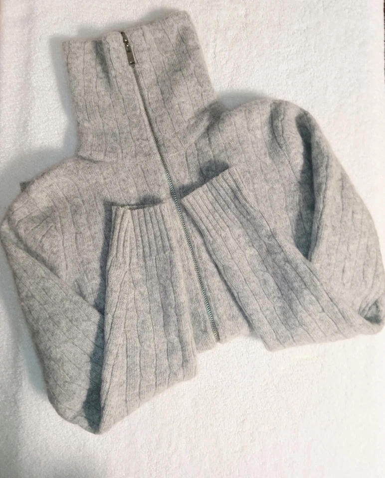 Cárdigan Suéter Angora Lana de Cordero M Gris Para Mujer De Colección Años 90 Carole Little Cremallera Foto 2 de 4