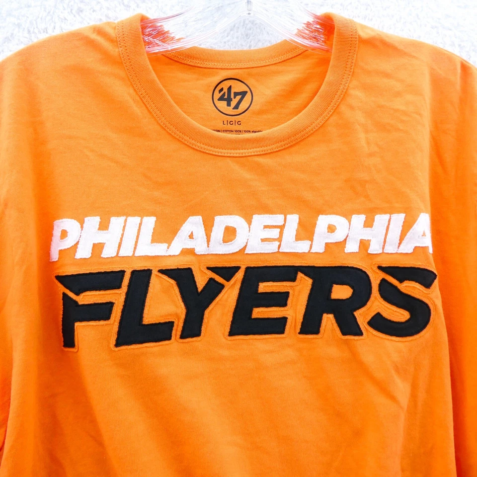 Philadelphia Flyers Shirt Large Mens '47 Brand NHL Orange Cotton Knit Hockey Tee - Image 3 of 4
