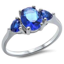 Oval Heart Shape Blue Sapphire .925 Sterling Silver Ring
