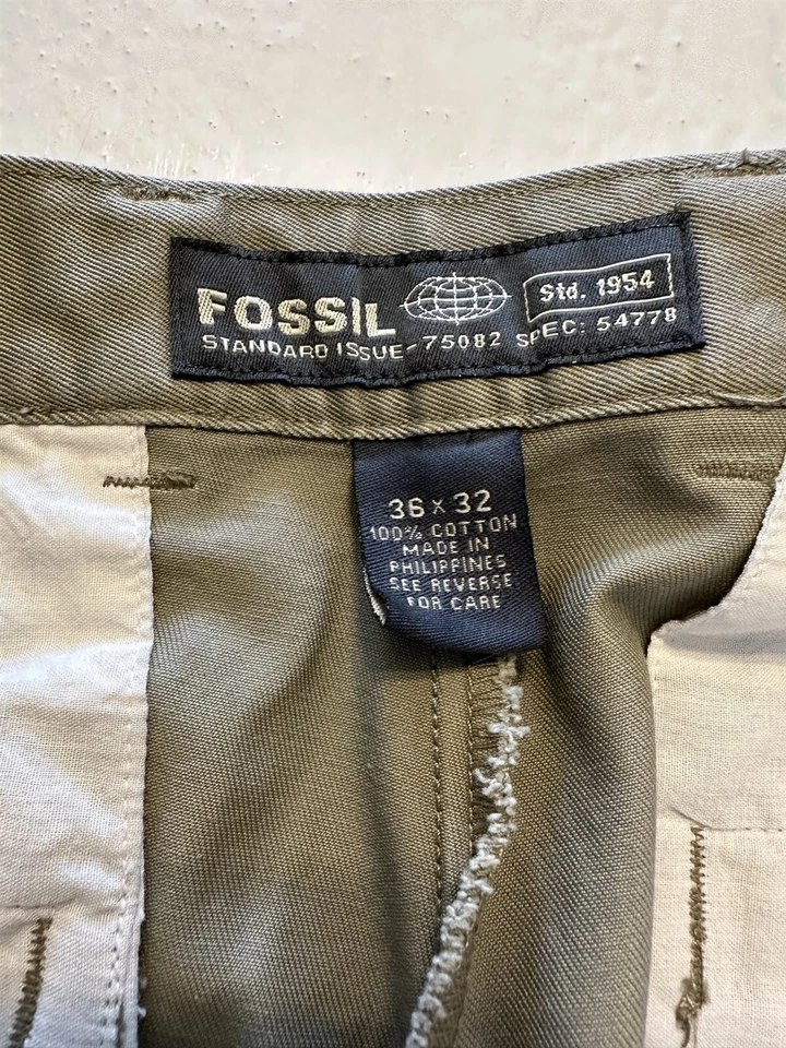 Pantalones chinos militares Fossil 34 x 28 OD verde 100 % sarga de algodón edición estándar Foto 3 de 4