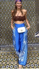 ZARA NEW WOMAN HIGH-WAIST SATIN PRINT TROUSERS PANT BLUE WHITE XS-XL 2864/176