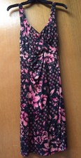 MNG BY MANGO Women's Dress Size M Black Coral Pink Floral Pattern Satiny (B)
