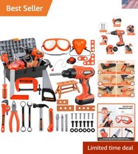 Kids Construction Tool Kit with Real Sound Drill  Toolbox - 48 Pieces, A-Orange