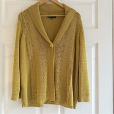 Vintage 90s Jones New York Sweater Woman Mustard Yellow Stretch cardigan XL