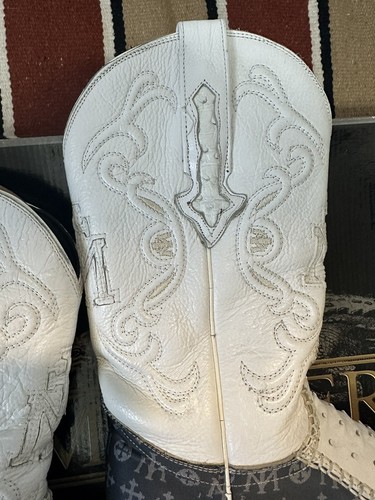Vintage Ostrich Skin Size 7D Cowboy Boots Western Exotic Ivory BOTAS Montero - Picture 5 of 21