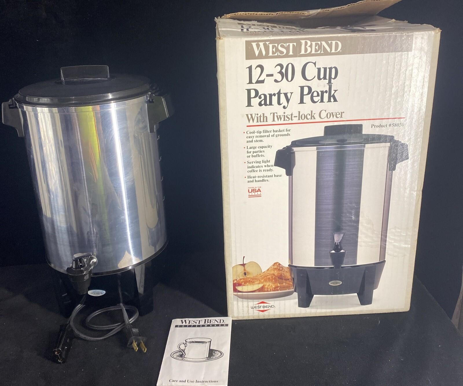 West Bend 58030 Party Perk Automatic Coffee Maker 12 to 30 Cups Tested Works
