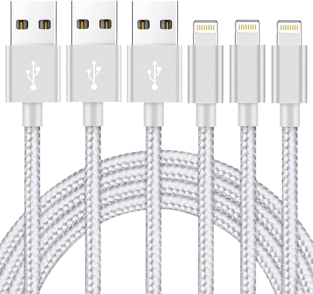 MFI-Certified iPhone Charger Cable 3-Pack 10Ft Nylon Braided Fast Charging USB Cable-image