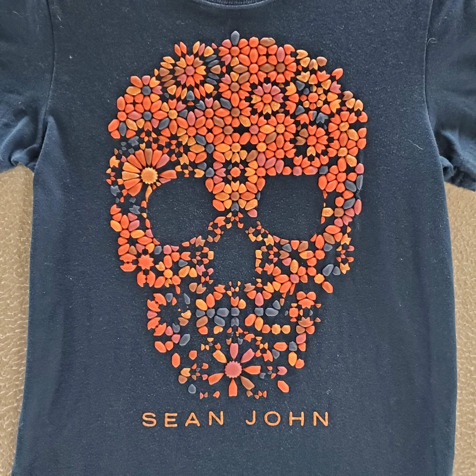 Sean John Boys T-Shirt Large Navy Logo Pop Up 3D Skull Short Sleeve Crew Neck - Image 2 of 4