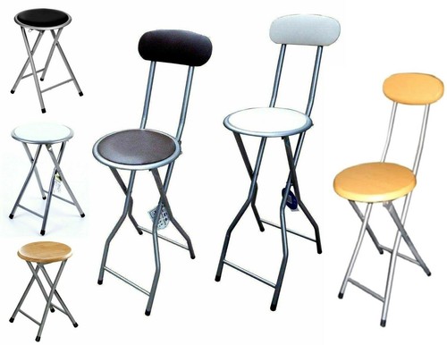 Sgabello Da Bar Pieghevole Con Schienale – Sintuff, Imbottito In Pelle, Nero, Portatile Per Interni/Esterni