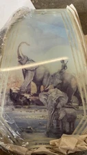 OK LIGHTING TOUCH LAMP REPLACEMENT GLASS 1 Panel Elephants With Rider