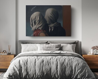 René Magritte Wall Art, The Lovers Canvas Reproduction Color Splash Canvas Print