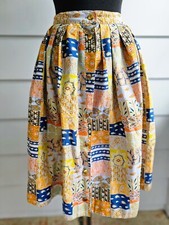 Vintage 1970s Handmade Patchwork Skirt Boho Cotton Button Front Midi XS/S