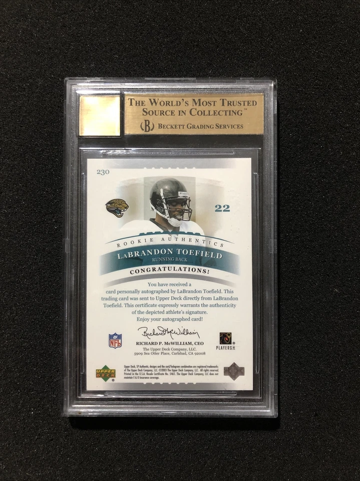 2003 Upper Deck SP Authentic LABRANDON TOEFIELD #230 9.5 💎 RC AUTO 1042/1200 - Image 2 of 2