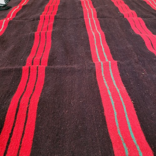 Vintage Handmade Moroccan Brown Rug Red Green Stripes Berber Tribal Wool Carpet - Picture 19 of 24