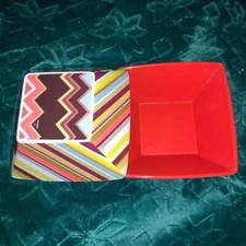 Missoni Stripes Square Bowls Set 2 Red Multi Melamine 6x6"