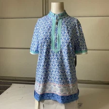 CABANA LIFE ShortSleeve  Collared Twill Tape Top Women's Size Large Lake Como	