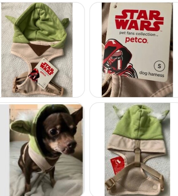 PetCo Star Wars Pet Fans YODA SMALL Dog Hoodie Harness Costume S