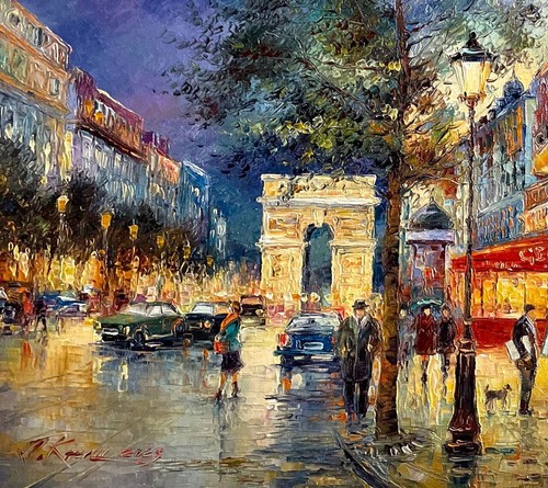Custom oil painting French cityscape Triumphal Arch Paris signed fine art France - Picture 5 of 6