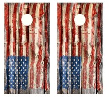 Distressed American Flag Rustic Barnwood Cornhole Board Wraps FREE LAM 2458