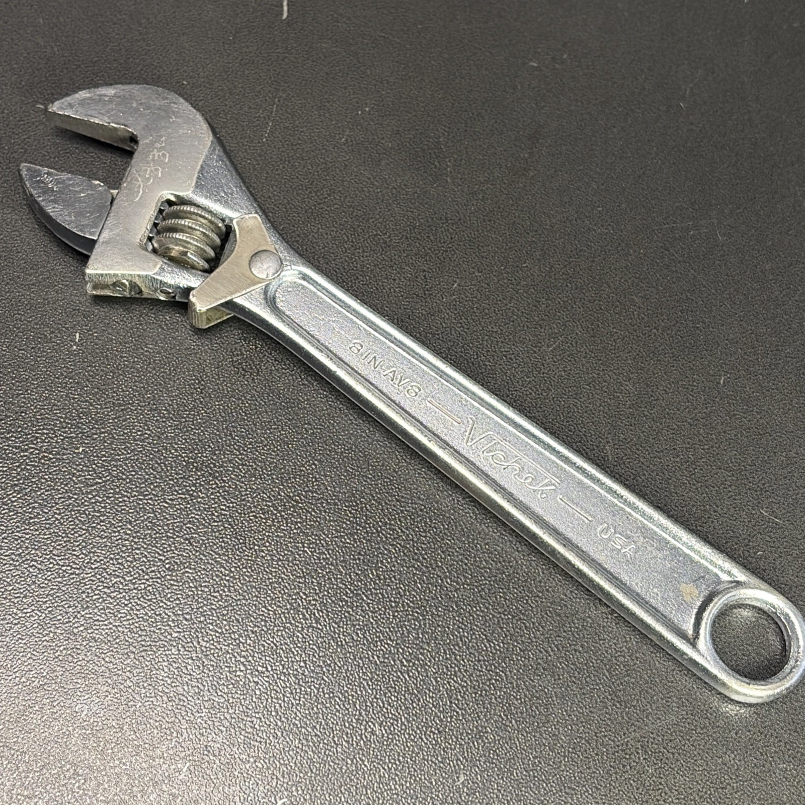 Vintage VLCHEK AV8 Adjustable Crescent Wrench 8"– "Clik-Stop" USA OWNERS MARKS