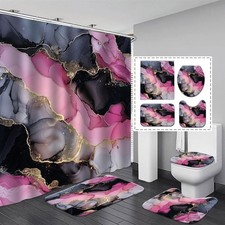 Colorful Abstract Shower Curtain Sets Pink and Black Bathroom Decor Pink Gold