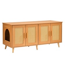 Cat Litter Box Enclosure for 2 Cats, Litter Box Furniture Hidden with Rattan
